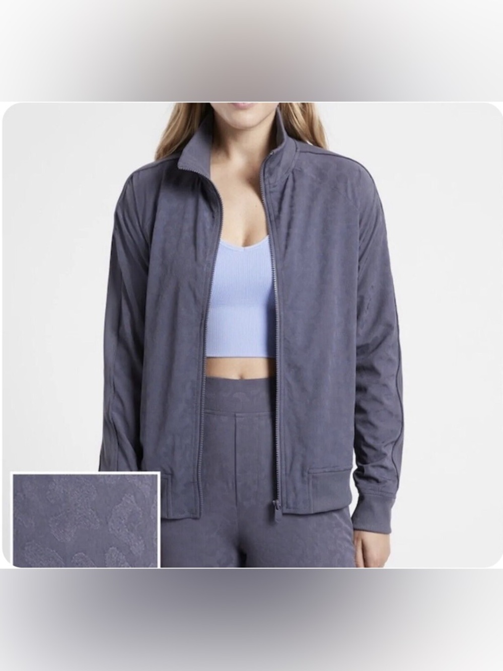 Athleta Brooklyn Bomber Jacket Track Jacket Medieval Violet Leopard Size XS